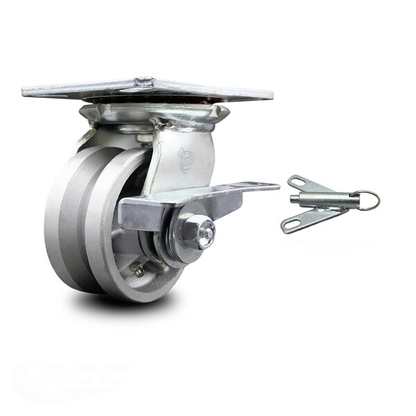 Service Caster 4 Inch V Groove Semi Steel Caster with Roller Bearing and Brake/Swivel Lock SCC SCC-35S420-VGR-SLB-BSL - main